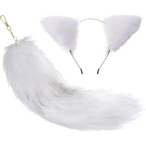 HOVEOX Faux Fox Ears and Tail Faux Cat Wolf Fox Ears Headband and Faux Fox Tail Set for Cosplay Halloween