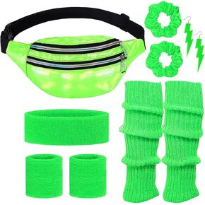 80s Neon Workout Costume Accessories Set 10 PCS Leg Warmers for Women 80s Headband Wristband Fanny Pack for Yoga Running