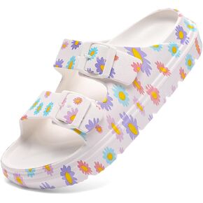 Women's Pillow Sandals Tie-dye EVA Platform Slides with Adjustable Double Buckle and Arch Support for All-Day Comfort