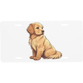 Golden Retriever Dog Cartoon License Plate Front Car Decorative Novelty Auto Plate Car Tag Vanity Gift Metal Aluminum Plate for Women/Man 12x6 inch Wall Decor