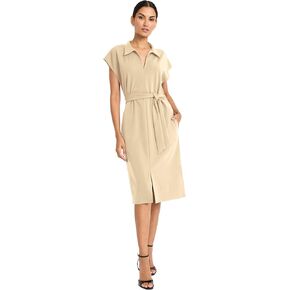 Maggy London Women's Midi Length Cap Sleeve Shirt Pockets-Self Tie Belt-Business Casual Work Dress
