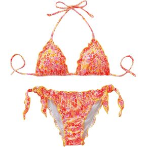 Women's Floral Print Bathing Suit Halter Tie Side Summer Swimsuit Bikinis Set