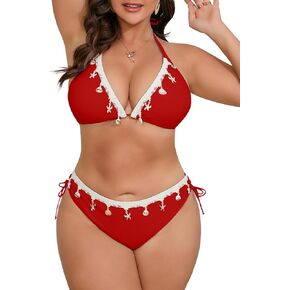 B2prity Plus Size Bikini Sets for Women Halter Triangle Two Piece Swimsuit V Neck Tie Back Bathing Suit Shell Swimwear
