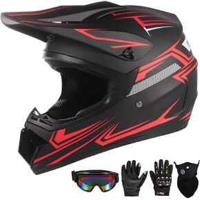 Youth Motocross Helmet for Kids - DOT Approved Full Face Off-Road Mountain Bike ATV Dirt Bike Safety Gear With Goggles, Gloves, and Mask