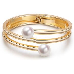 سوار سوار اللؤلؤ للنساء chunky pearl gold bangle فتح سوار الكفة الحد الأدنى للنساء