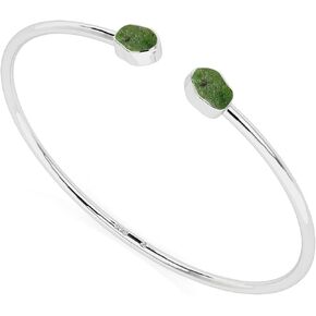 Natural Rough Emerald 2 Stone Adjustable Twister Bangle Bracelet for Women in Sterling Silver, May Birthstone Jewelry Gifts for Her Birthday, Anniversary, Graduation (Bezel-Set)
