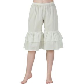 BEAUTELICATE Women Bloomers Ivory Cream 100% Cotton 2 Layer Ruffled Flounced Pants Pettipants
