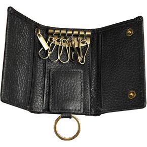 Le'aokuu Mens Genuine Leather Car Key Case Loop Hook Coin Case Cover Wallet Snap