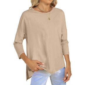 anrabess Womens 3/4 طول الأكمام قمم فضفاضة تناسب القمصان الضخمة الربيع الصيفي