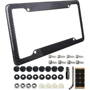 Real Carbon Fiber License Plate Frame Plate Holder with Mounting Tools License Plate Cover for Car Tag Frames