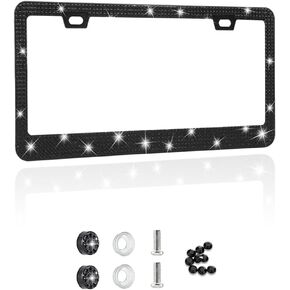 Ziciner Bling License Plate Frame, Sparkly License Plate Tag Cover with Multifaceted Rhinestones, Stainless Steel Crystal License Plate Holder, Universal Exterior Car Accessories (Purple, 2PCS)