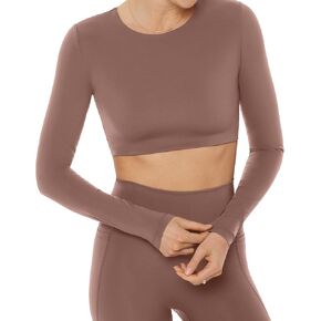 PAVOI ACTIVE Long Sleeve Crop Top | Medium Support Crew Neck Moisture-Wicking Women's Performance Gym Workout Tee | HiPerform