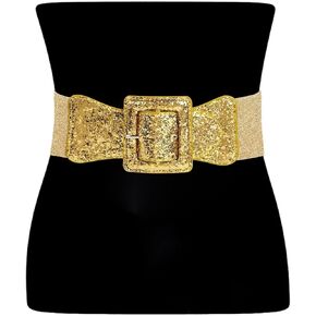 Women Glitter Wide Waist Belt Shiny Stretch Elastic Belt for Dress Jeans Pants Club Party