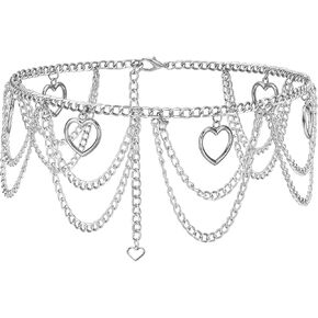 Ayliss Women Chain chain chain belt - حزام فستان متعدد الطبقات مع شكل قلب - هدية رقص بطن الأزياء