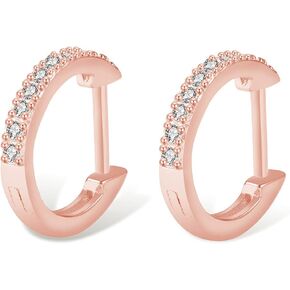 925 Sterling Silver White Rose Gold Plated Hoop Copper Earrings with Cubic Zirconia Cuff Earrings Huggie Stud for Women (White Gold)