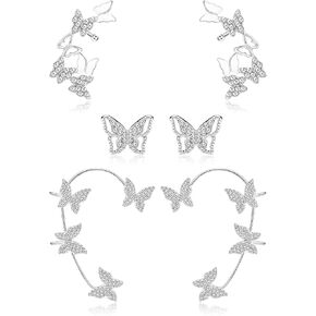 Jerywe Butterfly Ear Cuff أقراط للنساء بدون ثقب Zircon Star Ear Clip Wrap on arics fake are arring arcler arinestone arcles arocrings for women for women