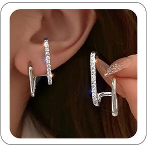 Minimalist Claw Earrings Silver Mini Half Hoop Earrings Dainty Cubic Zirconia Claw Ear Cuffs Wraps Earrings Cute Illusion Earrings Trendy Piercing Cartilage Earrings Simple Jewelry for Women