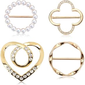 4 PCS Scarf Ring Clips Shawl Clips, Shirt Ties Clips for Women Clothing, Scarf Rings and Slides for Scarves, Metal Shirt Clip Buckle, Gold
