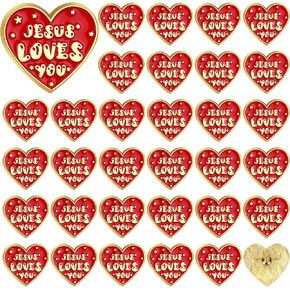68 Pcs Religious Jesus Pins Bulk Christian Favors Jesus Loves You Lapel Brooch Red Heart Pins Badge for Clergy Appreciation Gift Church Sunday School Christmas Easter Favor