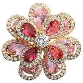 14K Gold Layered Crystal Flower Brooch with Moissanite Accents, Elegant 3D Floral Pin, Anti-Flipping Design, Premium Jewelry Accessory for Women, Ideal for Special Events and Gifts