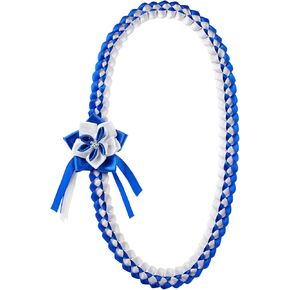 Karenhi 2025 Graduation Leis Graduation Money Leis Braided Blue and White Flower Ribbon Necklace Grad Gift for College Grad Favor