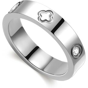 18K Gold Plated Wedding Rings for Women, Cubic Zirconia Clover Promise Ring, Stainless Steel Band Size 5-12, Elegant Jewelry Gifts