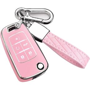 for Chevy Key Fob Cover with Keychain, Premium TPU Full Protection Key Fob Case for Chevrolet Equinox Camaro Cruze Malibu Sonic Buick Terrain (5 Buttons Ivory)