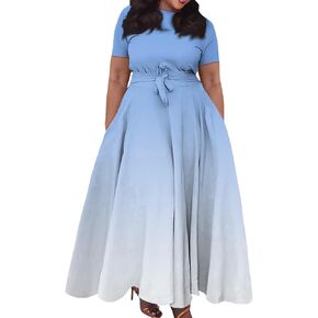 UQRZAU Women's Dresses, Spring Dress for Women 2024 Trendy Plus Size Summer/Fall Short Sleeve with Pockets Dress, XL, 5XL