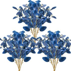 GTIDEA 6pcs Faux Eucalyptus Stems Blue Artificial Eucalyptus Leaves Spray Greenery Stems Branches with Seeds Silver Dollar Eucalyptus Plant for Home Kitchen Indoor Vase Flower Arrangement Decor
