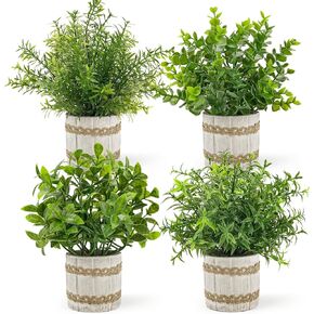 Der Rose 4 Pack Small Fake Plants Indoor Mini Artificial Plants for Home Office Farmhouse Decor Bathroom Bedroom Kitchen Desk Decor