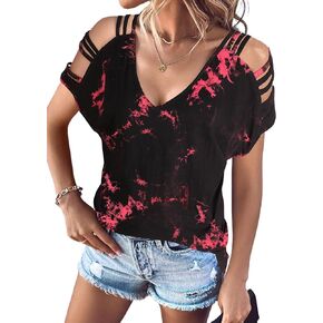 Remidoo Women's Ladder Cut Out Tirt Tops Shirt Sleeve V Neck Tee Top Blouses