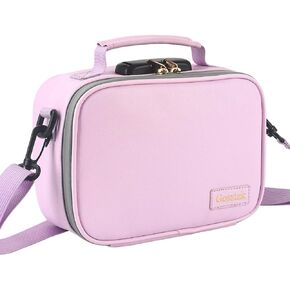 Pink PU Leather Cosmetic Bag with Combination Lock, Heavy Duty Makeup Box case with Shoulder Strap for Home and Travel, Great Gift for Women.