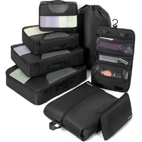 Compression Packing Cubes for Travel, 8 Set Packing Cubes for Suitcases, Breathable Mesh Travel Bags Organizer for Luggage Lightweight Vacation Essentials Accessories (Purple)