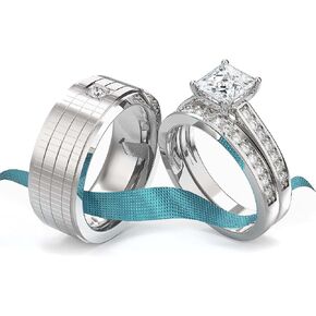 Wedding Ring Sets His And Hers Promise Ring Wedding Ring Sets His And Hers Couples Women 925 Sterling Silver Moissanite Man Titanium Wedding Band