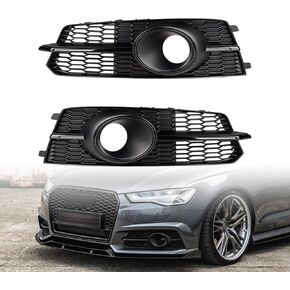 Astra Depot Left Right Front Matte Black Grille Glossy Blk Trim Line Fog Lamp Cover 4G0807681AG 4G0807682AG Compatible for 2016-2018 Audi A6 C7 S6 S-Line with ACC hole