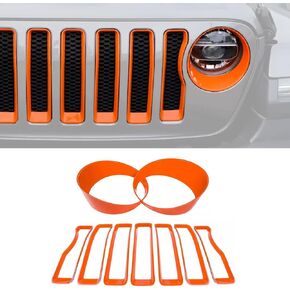 9PCS Grille Inserts Headlight Cover Kit Fitment for Jeep (2020-2023) Gladiator JT (Orange, JT)