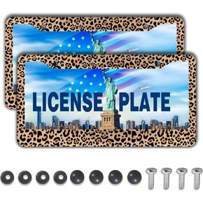 License Plate Frames Black and White License Plate Cover Kitty Cat Pawprints Aluminum Metal Car Accessory 2 Pack with Screw Covers Set