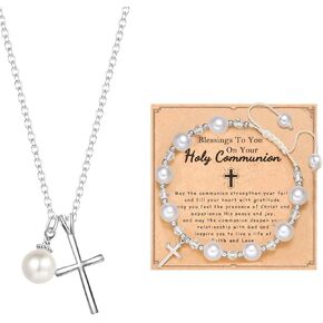 First Communion Gifts Baptism Gifts First Holy communion gifts Cross Necklace&Cross Bracelets Christian Gifts Easter Gifts (First Holy Communion)