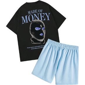 Men's 2 Piece Tracksuits Short Sleeve Floral Graphic Tees and Drawstring Track Shorts Set