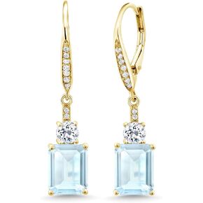 أقراط متدلية من Gem Stone King مطلية بالذهب الأصفر عيار 18 قيراط والعقيق الأحمر والتوباز الأبيض للنساء (5.88 قيراط، حجر ميلاد الأحجار الكريمة، قطع الزمرد 9 × 7 مم) in Kuwait