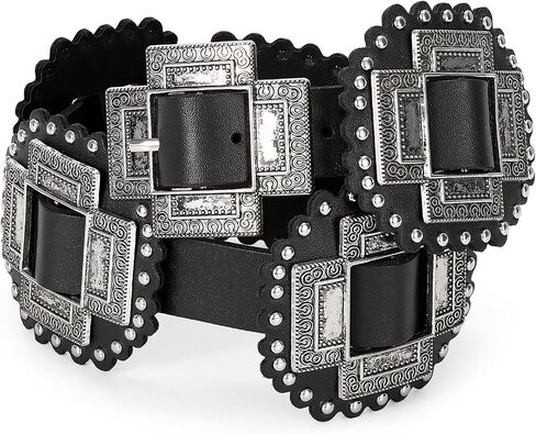 Women Western Concho Belt Leather Cowgirl Wide Boho Belt for Dresses Jeans in Kuwait