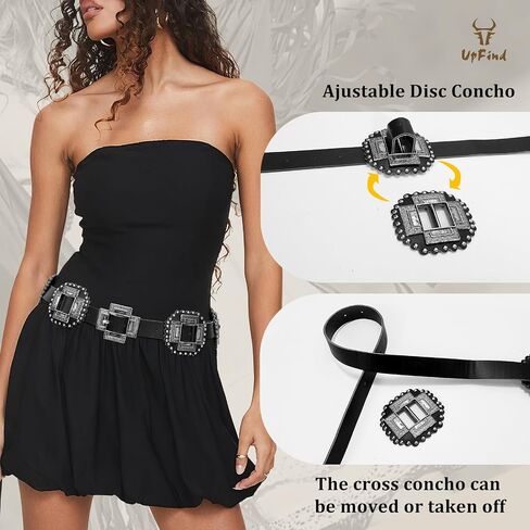 Women Western Concho Belt Leather Cowgirl Wide Boho Belt for Dresses Jeans in Kuwait
