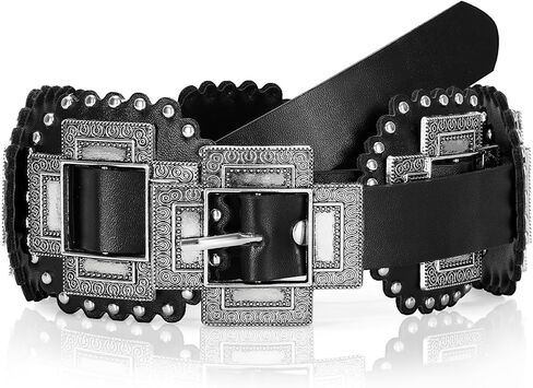Women Western Concho Belt Leather Cowgirl Wide Boho Belt for Dresses Jeans in Kuwait