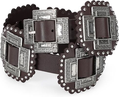 Women Western Concho Belt Leather Cowgirl Wide Boho Belt for Dresses Jeans in Kuwait