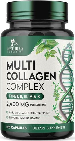 Collagen Peptides for Women & Men - Type I, II, III, V, X Multi Collagen, Hydrolyzed Collagen Supplement Supports Hair, Nail, Skin, Bone and Joint Health with Vital Nutrients & Proteins - 120 Capsules in Saudi Arabia