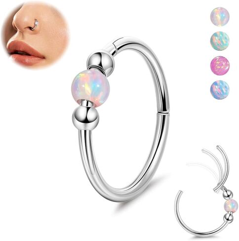 18G G23 Titanium Nose Ring for Women Opal Nose Hoop Hypoallergenic Clicker Septum Nose Ring Hinged Segment Daith Helix Cartilage Tragus Hoop 8/10mm in Saudi Arabia