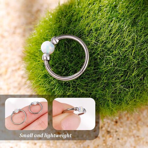 18G G23 Titanium Nose Ring for Women Opal Nose Hoop Hypoallergenic Clicker Septum Nose Ring Hinged Segment Daith Helix Cartilage Tragus Hoop 8/10mm in Saudi Arabia