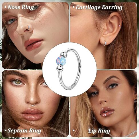 18G G23 Titanium Nose Ring for Women Opal Nose Hoop Hypoallergenic Clicker Septum Nose Ring Hinged Segment Daith Helix Cartilage Tragus Hoop 8/10mm in Saudi Arabia
