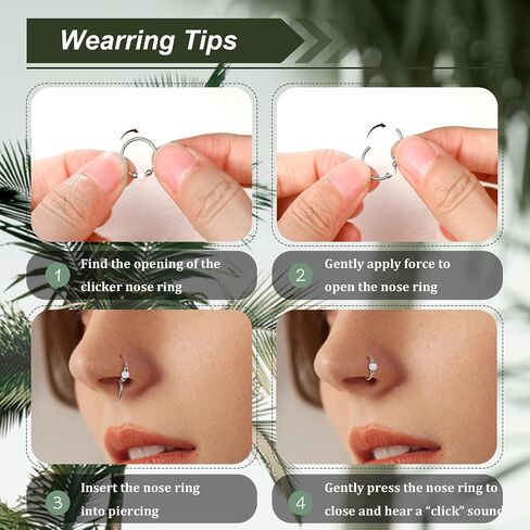 18G G23 Titanium Nose Ring for Women Opal Nose Hoop Hypoallergenic Clicker Septum Nose Ring Hinged Segment Daith Helix Cartilage Tragus Hoop 8/10mm in Saudi Arabia