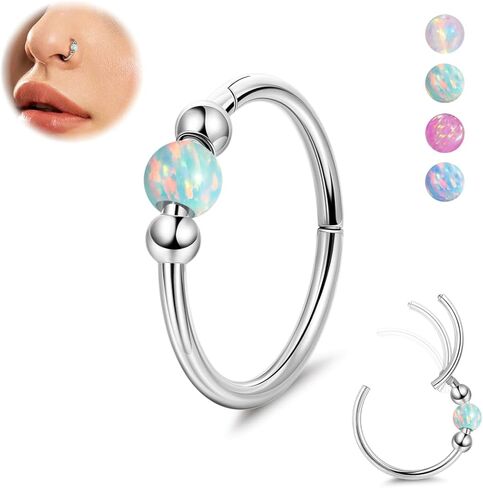 18G G23 Titanium Nose Ring for Women Opal Nose Hoop Hypoallergenic Clicker Septum Nose Ring Hinged Segment Daith Helix Cartilage Tragus Hoop 8/10mm in Saudi Arabia